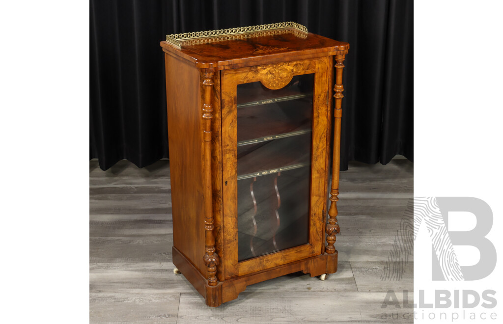 Good Victorian Inlaid Burr Walnut Music Cabinet