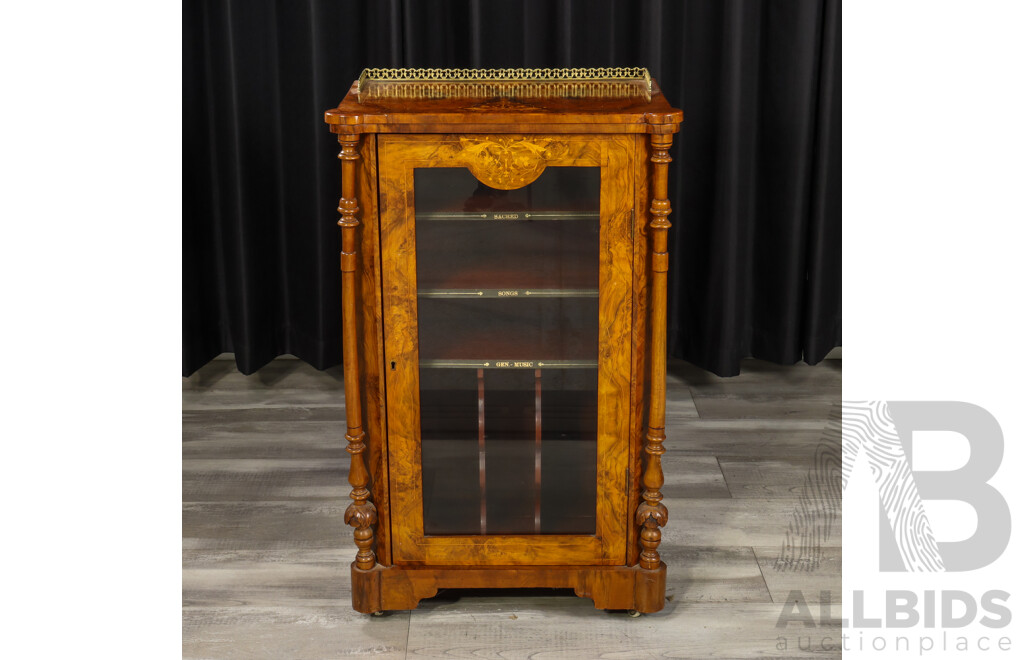 Good Victorian Inlaid Burr Walnut Music Cabinet