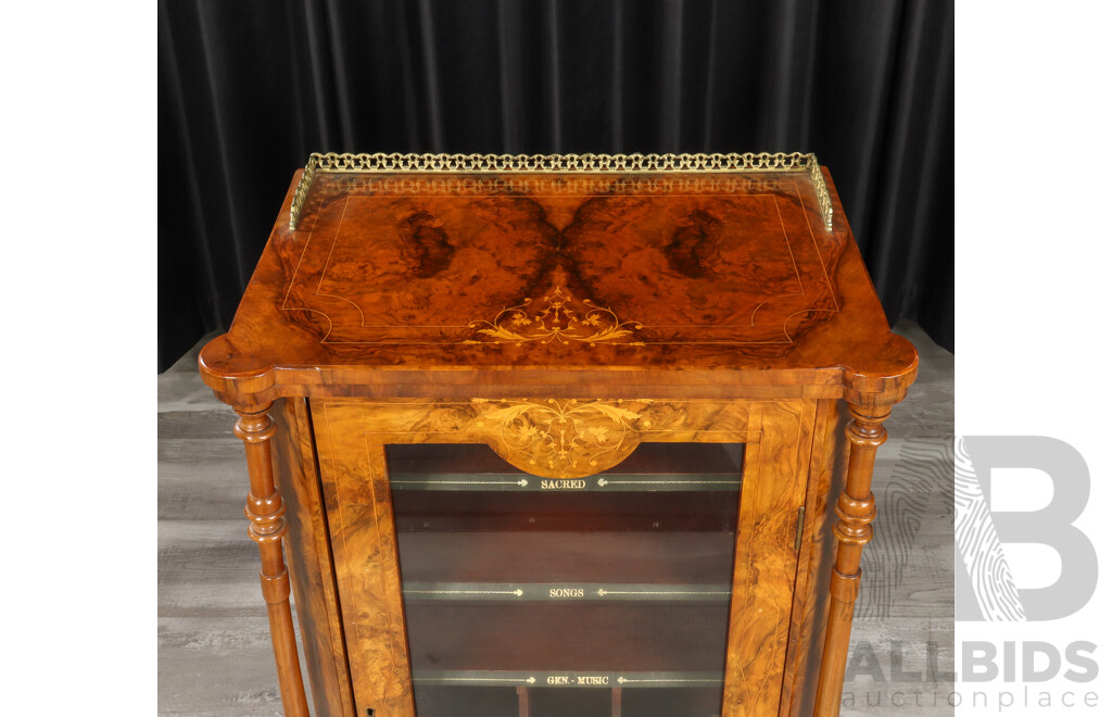 Good Victorian Inlaid Burr Walnut Music Cabinet