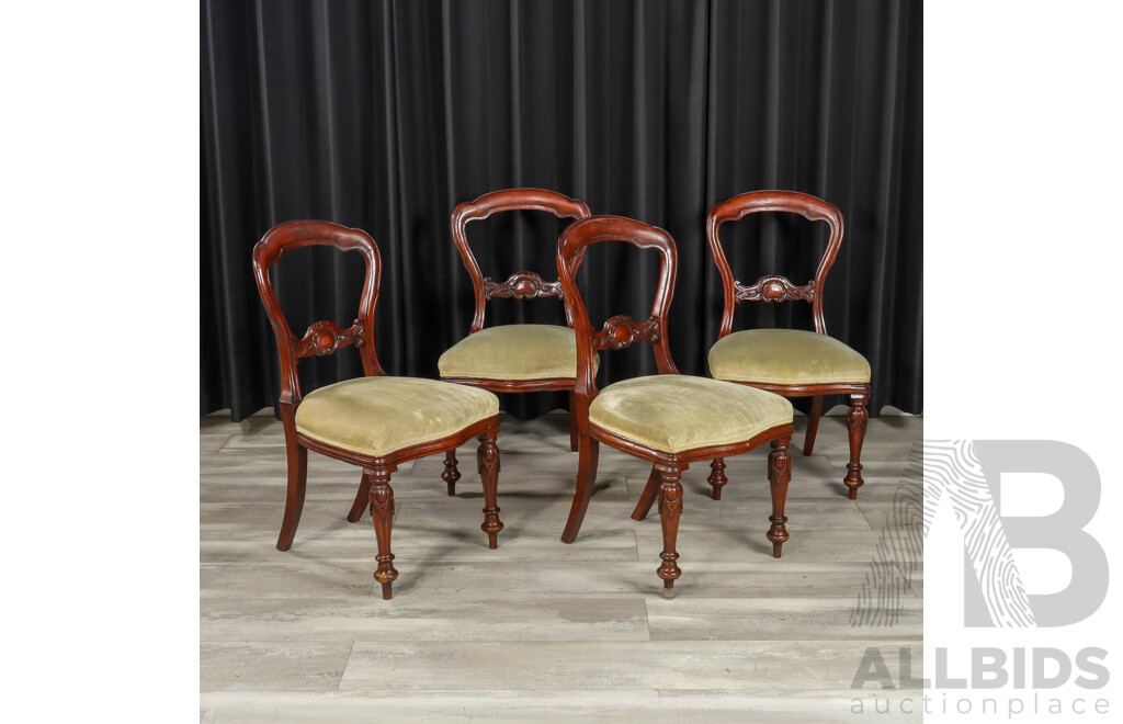 Set of Four Victorian Mahogany Balloon Back Dining Chairs