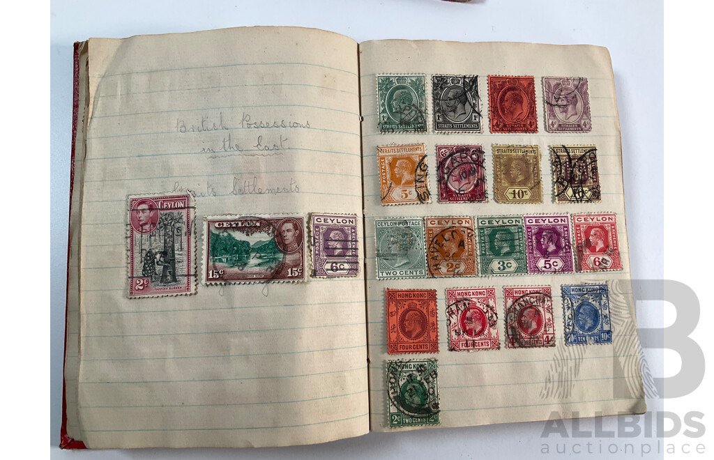 Collection of Vintage Stamp Albums Including Australian Predecimal, 1900's, QV, KGV, United Kingdom Penny Red, USA, Germany, France, Italy, Japan, China, Russia and More