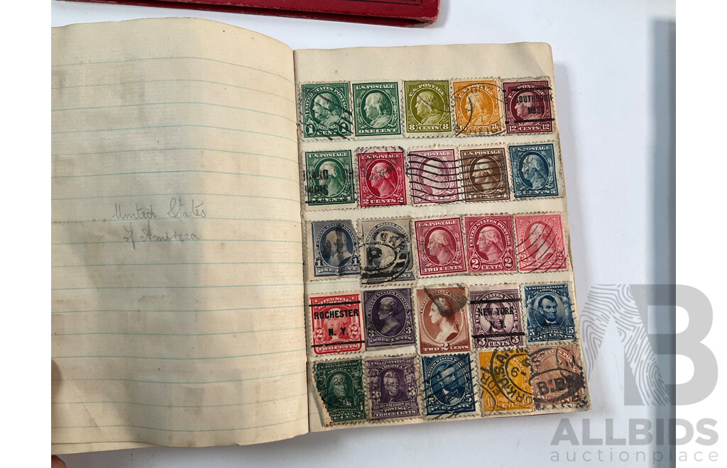 Collection of Vintage Stamp Albums Including Australian Predecimal, 1900's, QV, KGV, United Kingdom Penny Red, USA, Germany, France, Italy, Japan, China, Russia and More