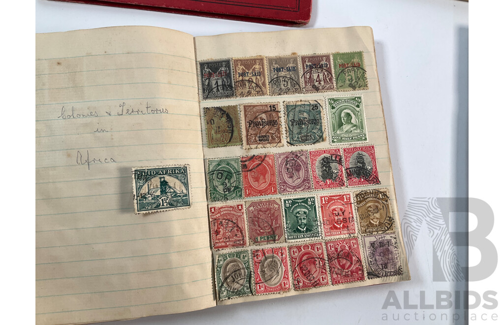 Collection of Vintage Stamp Albums Including Australian Predecimal, 1900's, QV, KGV, United Kingdom Penny Red, USA, Germany, France, Italy, Japan, China, Russia and More