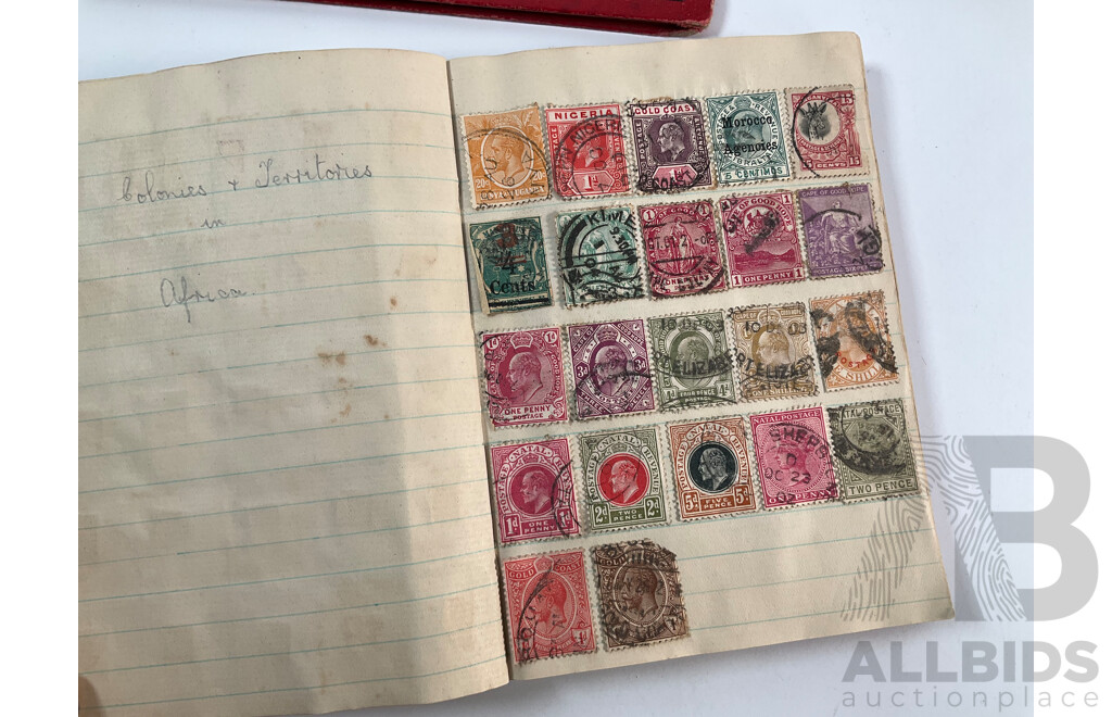 Collection of Vintage Stamp Albums Including Australian Predecimal, 1900's, QV, KGV, United Kingdom Penny Red, USA, Germany, France, Italy, Japan, China, Russia and More