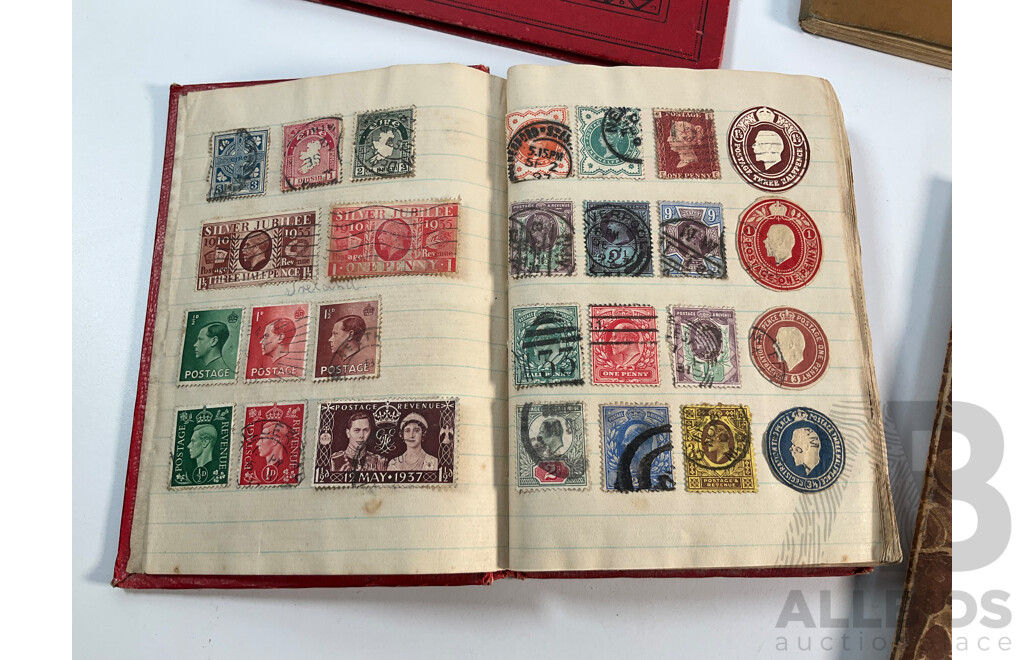 Collection of Vintage Stamp Albums Including Australian Predecimal, 1900's, QV, KGV, United Kingdom Penny Red, USA, Germany, France, Italy, Japan, China, Russia and More