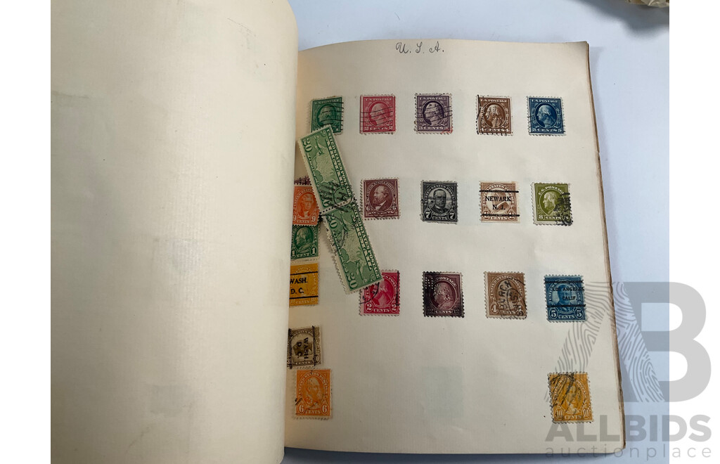 Collection of Vintage Stamp Albums Including Australian Predecimal, 1900's, QV, KGV, United Kingdom Penny Red, USA, Germany, France, Italy, Japan, China, Russia and More