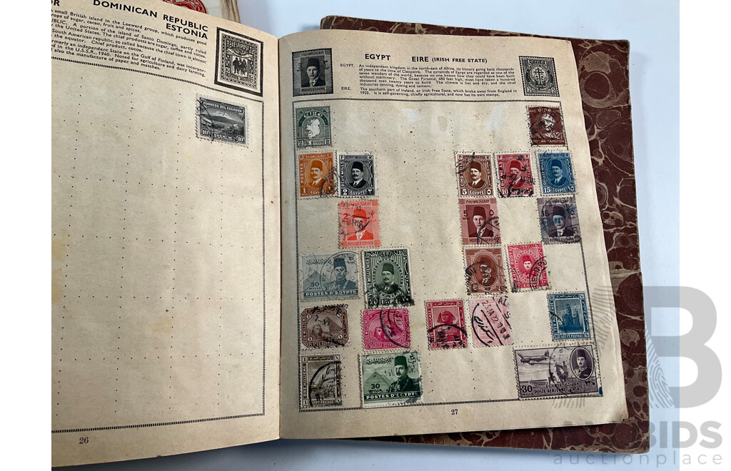 Collection of Vintage Stamp Albums Including Australian Predecimal, 1900's, QV, KGV, United Kingdom Penny Red, USA, Germany, France, Italy, Japan, China, Russia and More