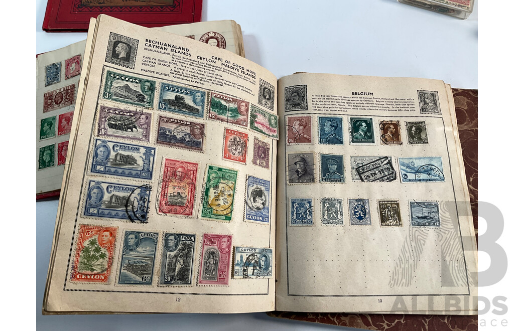 Collection of Vintage Stamp Albums Including Australian Predecimal, 1900's, QV, KGV, United Kingdom Penny Red, USA, Germany, France, Italy, Japan, China, Russia and More