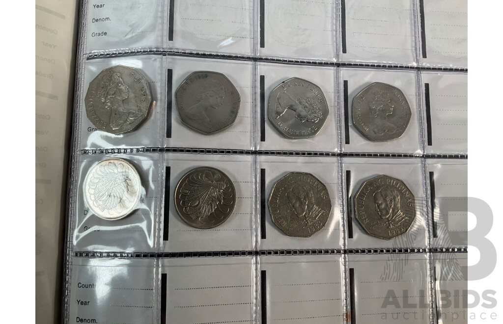 Collection of International Coins and Notes Including Two Australian Two Dollar Notes 1979 Knight/Stone, 1983 Johnston/Stone, Coin Album of USA, Singapore, Germany, Philippines, Fiji, Assortment of Coins - Approximately 1.3 Kilograms