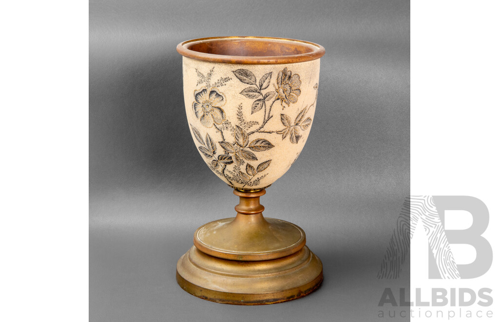 Vintage Ceramic and Copper Single Stemmed Chalice