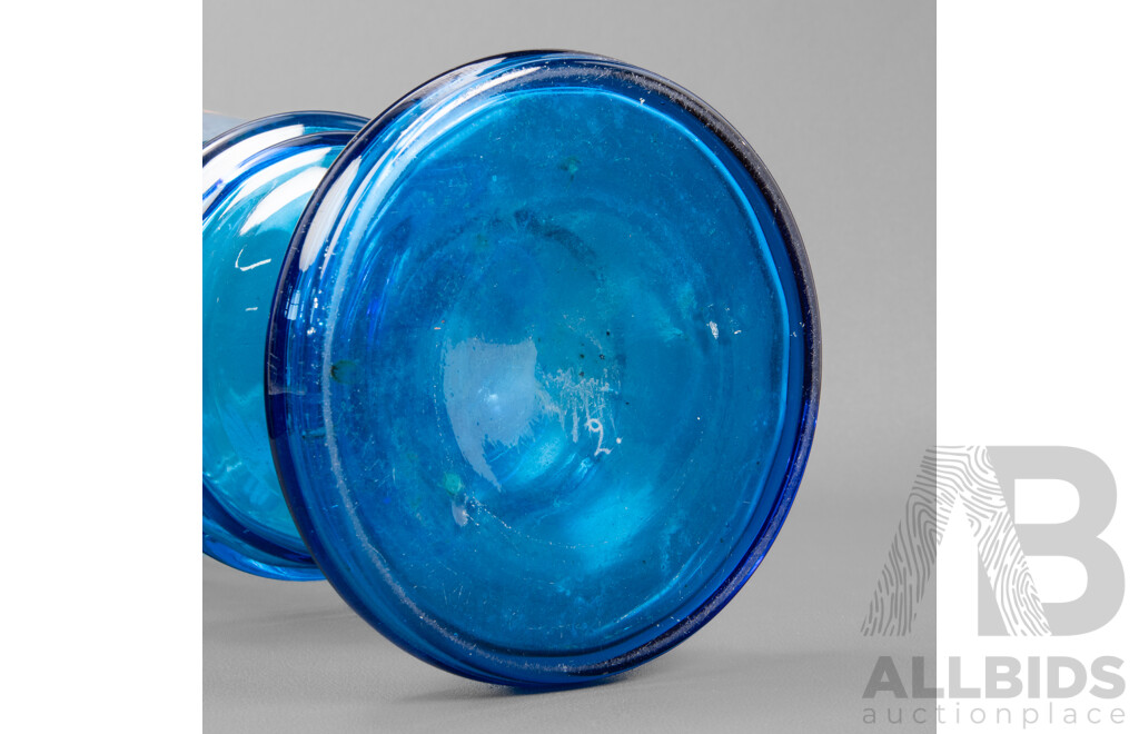 Victorian Hand Painted Blue Glass Vase