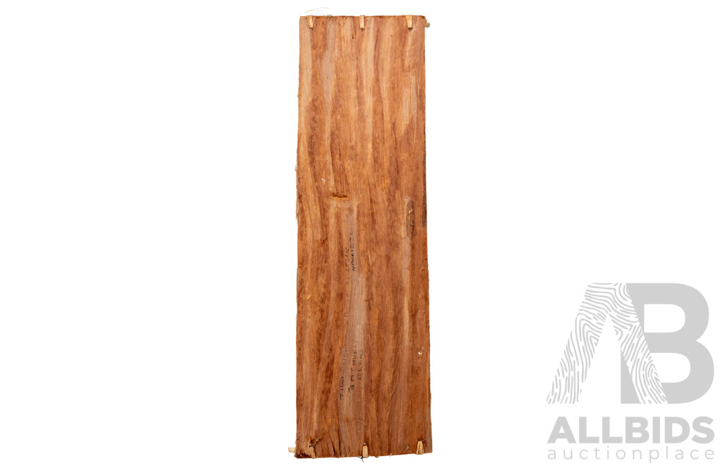 Leslie Narridtl, (20th Century, Indigneous-Australian), Goanna, Vintage Natural Pigment on Panel of Stringy Bark, 51 x 15 cm (approx)