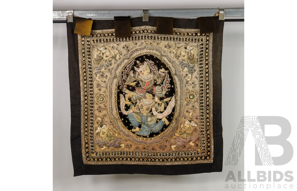 Vintage Burmese Kalaga Tapestry with Embroidery and Sequins