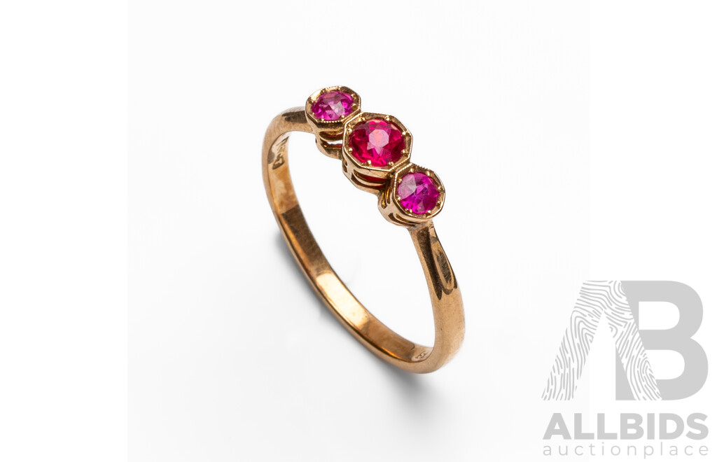 Vintage 15ct Rose Gold & Ruby Ring - Size R