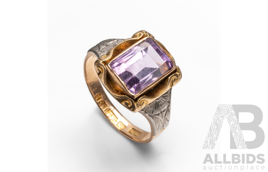 Vintage 15ct Yellow/White & Amethyst Ring - Size P