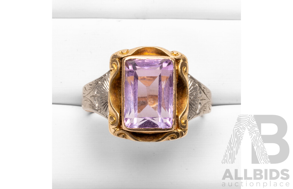 Vintage 15ct Yellow/White & Amethyst Ring - Size P
