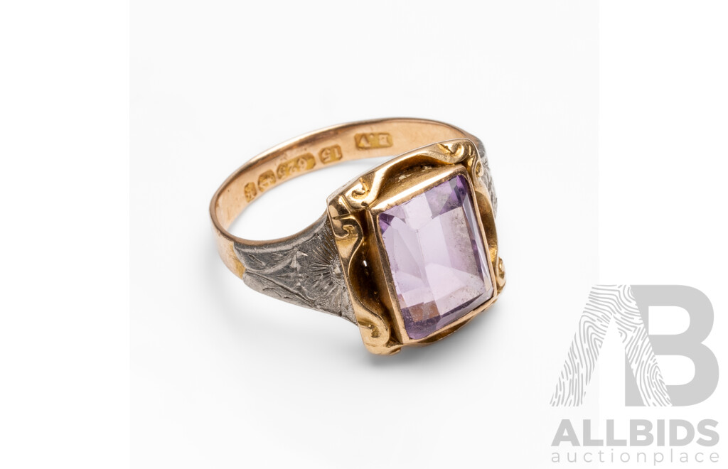 Vintage 15ct Yellow/White & Amethyst Ring - Size P