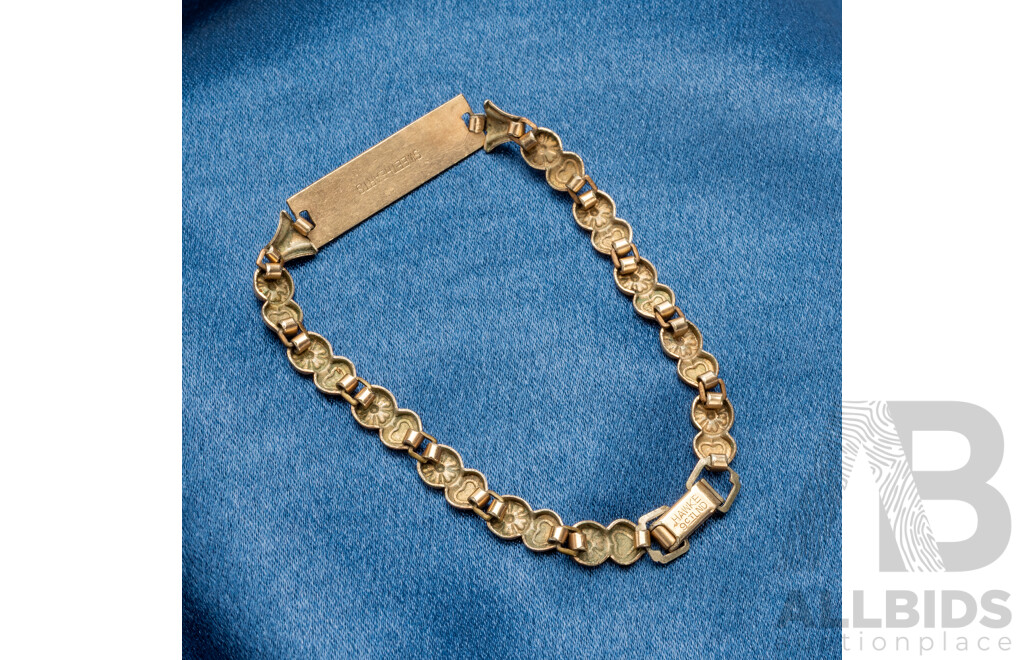 Vintage 9ct Yellow Gold Lined Hearts & Flowers Bracelet. Length - 17.5cms