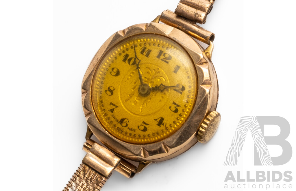 Vintage Swiss Made 9ct Rose Gold Manual Hand Wind Watch - 28292