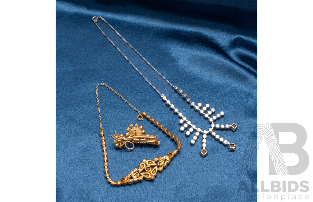 Vintage Austrian Rhinestone Necklace, Bracelet & Brooch Set