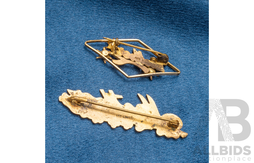 9ct Yellow Gold Lined Mother Brooches - Lot of 2