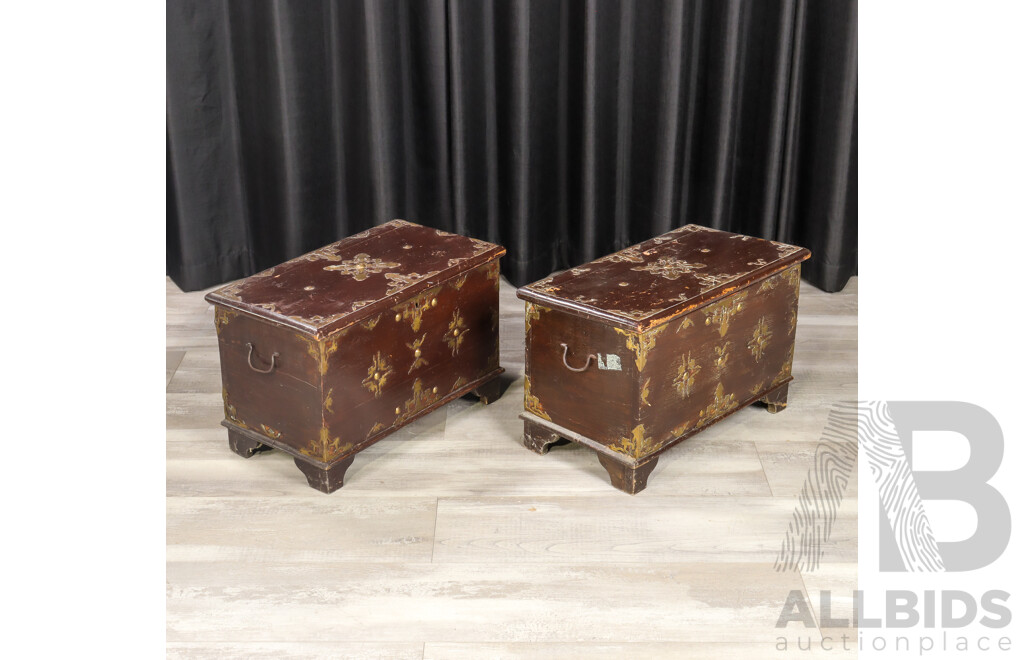 Pair of Small Brass Bound Blanket Chests