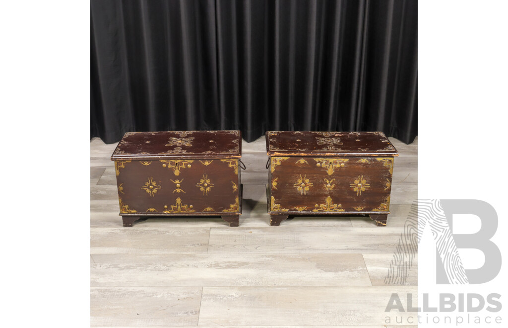 Pair of Small Brass Bound Blanket Chests