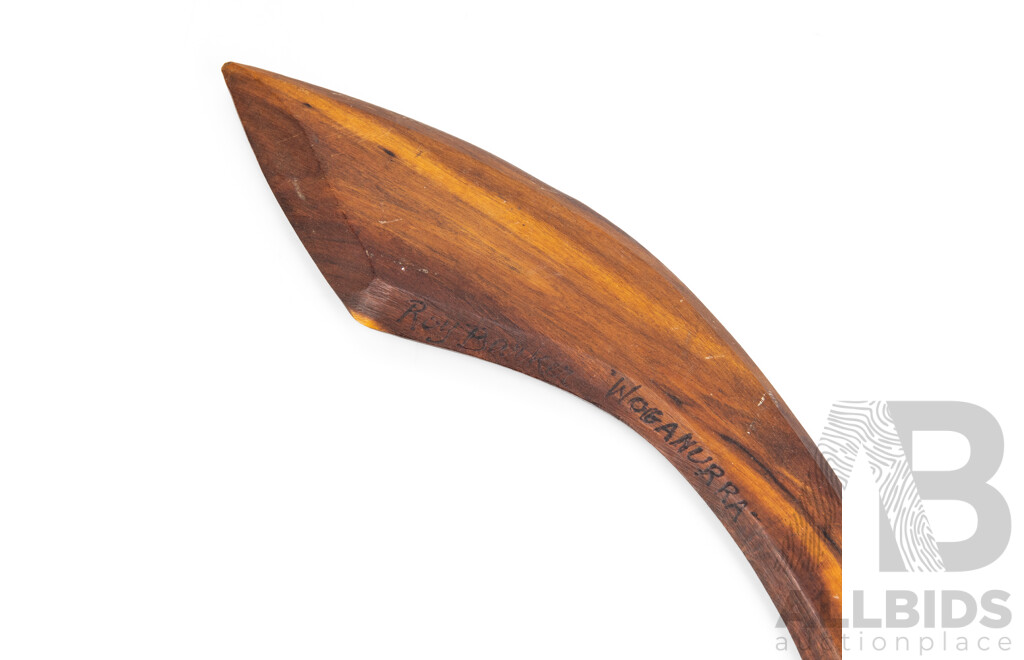 Vintage Mulga Wood Hand Carved Hooked Axe Marked 'Roy Barker Woganurra'