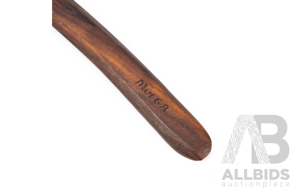 Vintage Mulga Wood Hand Carved Hooked Axe Marked 'Roy Barker Woganurra'