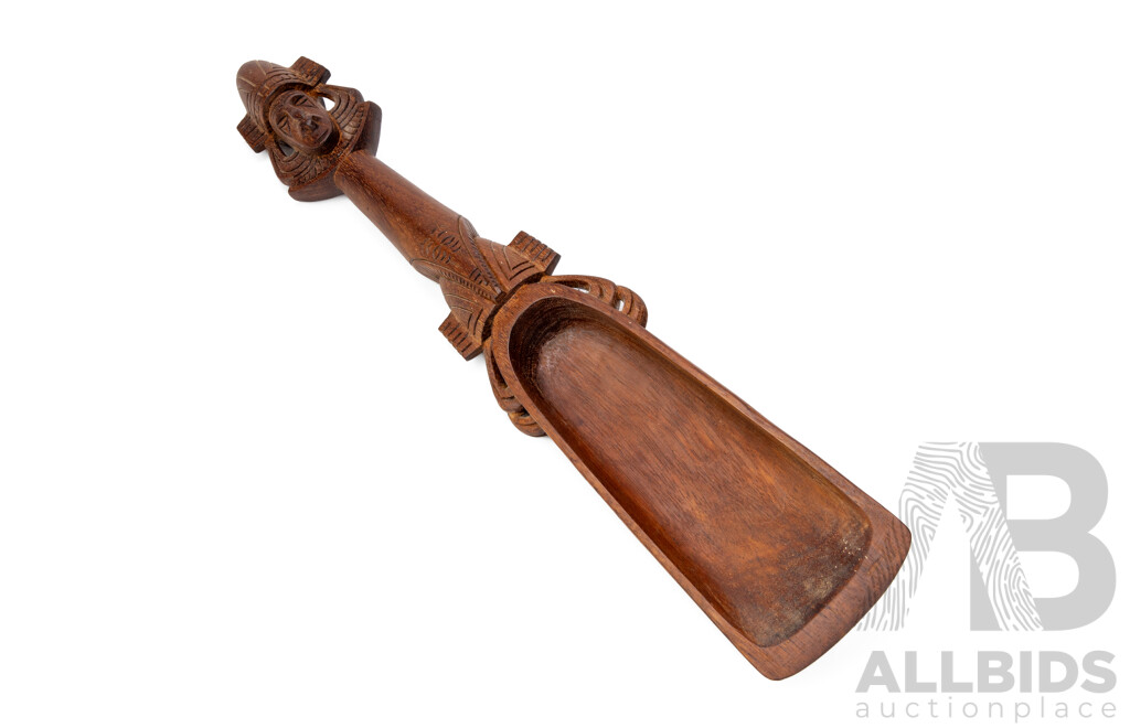 Vintage P.N.G Hand Carved Scoop with Detailed Figurative Handle