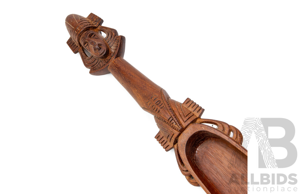 Vintage P.N.G Hand Carved Scoop with Detailed Figurative Handle