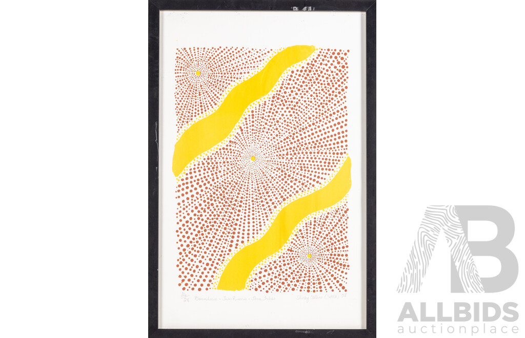 Shirley Collins (20th Century, Indigenous-Australian, 1938-2022), Boundaries-Two Rivers-Three Tribes (2008), Signed & Limited Editioned Screenprint, 60H x 40W cm (frame)