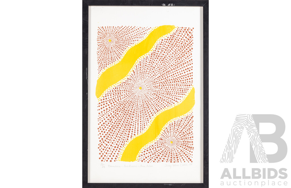Shirley Collins (20th Century, Indigenous-Australian, 1938-2022), Boundaries-Two Rivers-Three Tribes (2008), Signed & Limited Editioned Screenprint, 60H x 40W cm (frame)
