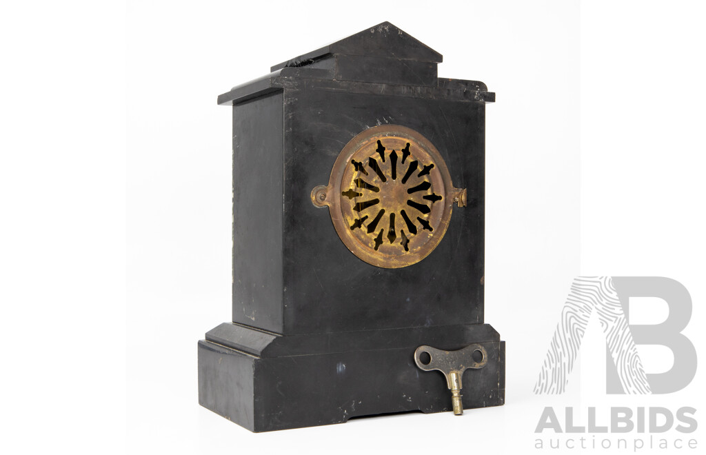 Late 19th Century Black Slate and Verte Marble Mantle Clock