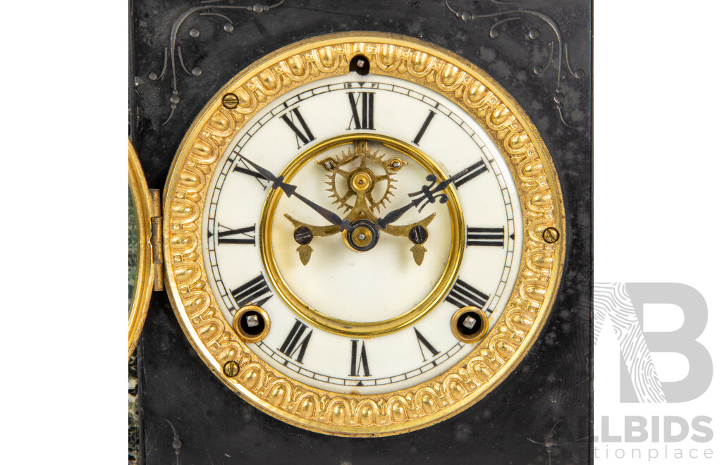 Late 19th Century Black Slate and Verte Marble Mantle Clock