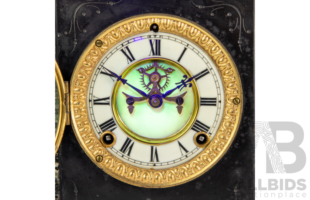 Late 19th Century Black Slate and Verte Marble Mantle Clock