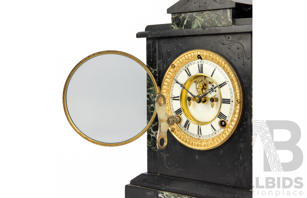 Late 19th Century Black Slate and Verte Marble Mantle Clock