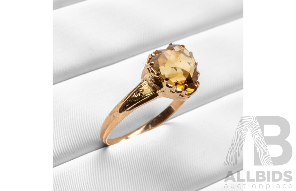 Vintage 14ct Yellow Gold & Citrine Ring - Size M