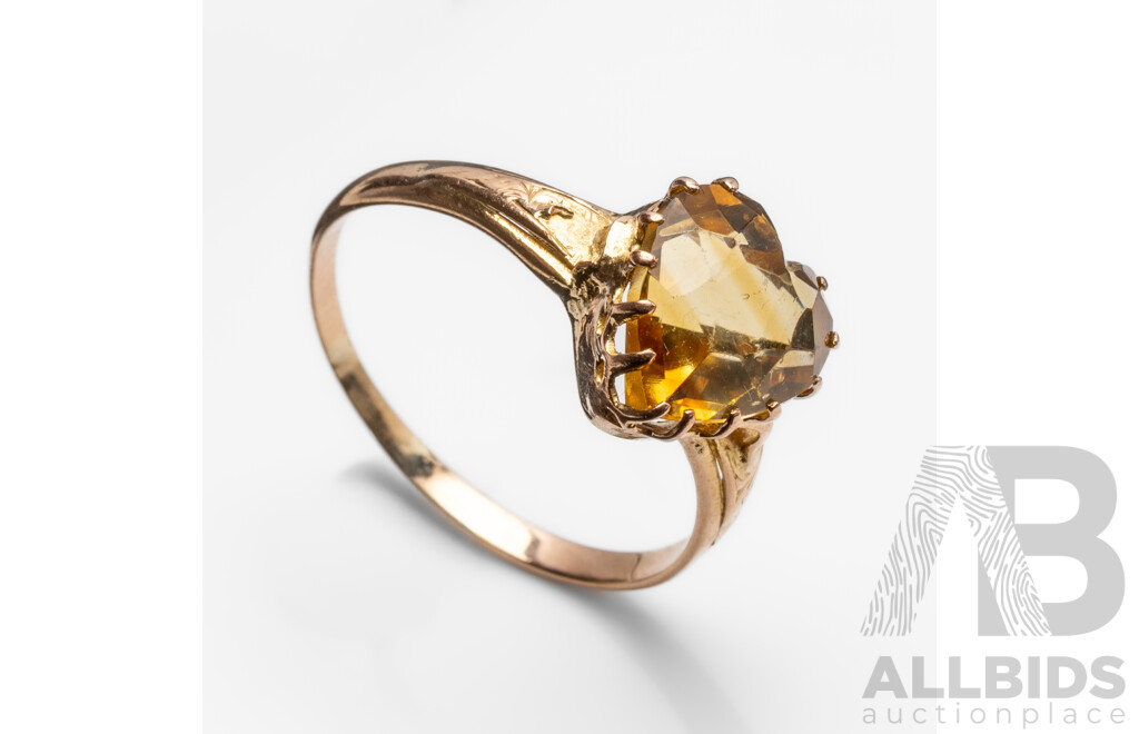 Vintage 14ct Yellow Gold & Citrine Ring - Size M