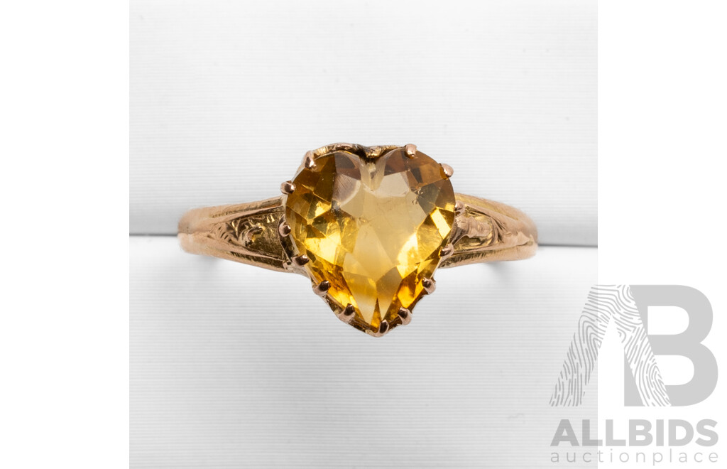 Vintage 14ct Yellow Gold & Citrine Ring - Size M