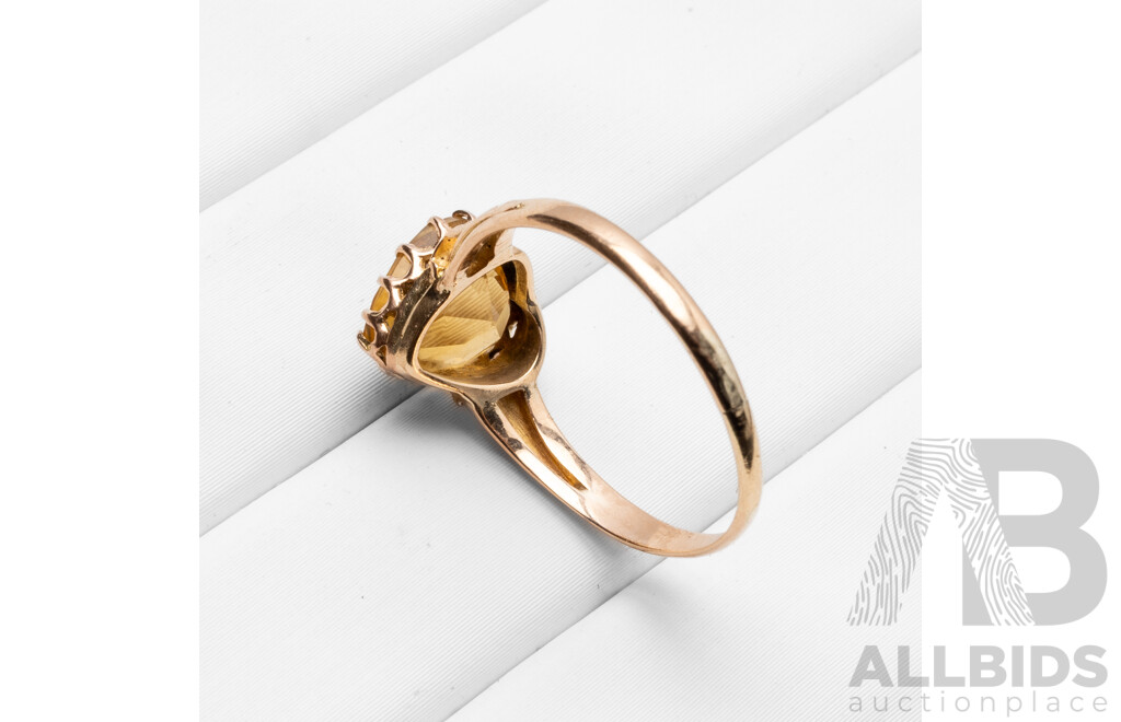Vintage 14ct Yellow Gold & Citrine Ring - Size M