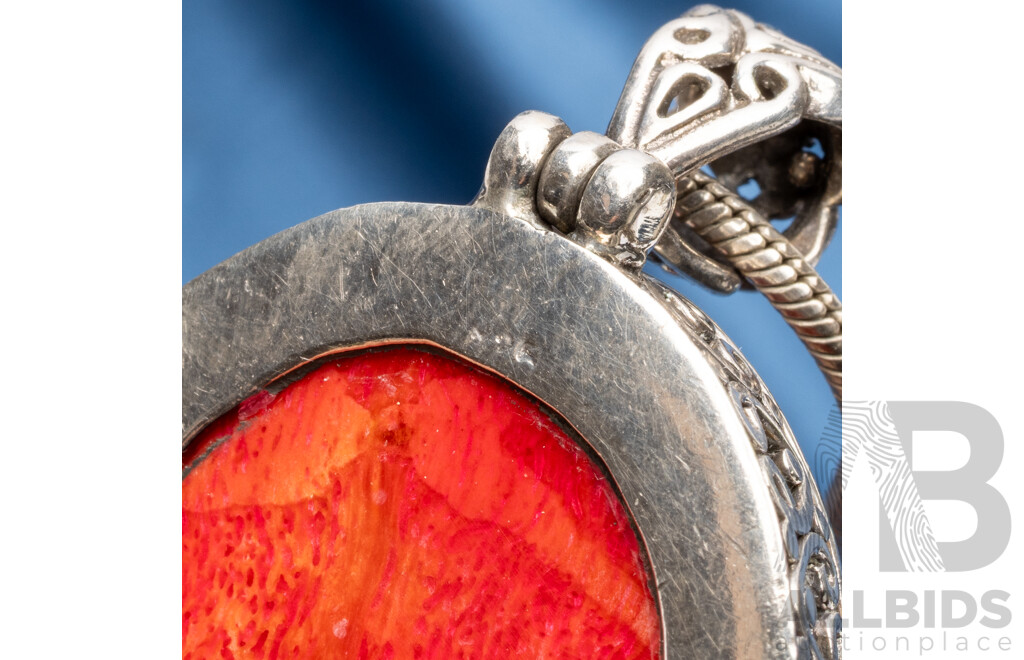 925 Sterling Silver Chain & Pendant with Large Red Sponge Coral