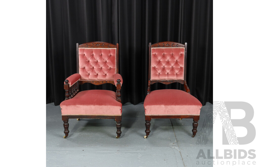 Pair of Late Edwardian Mahogany Grandmother/Grandfather Chairs