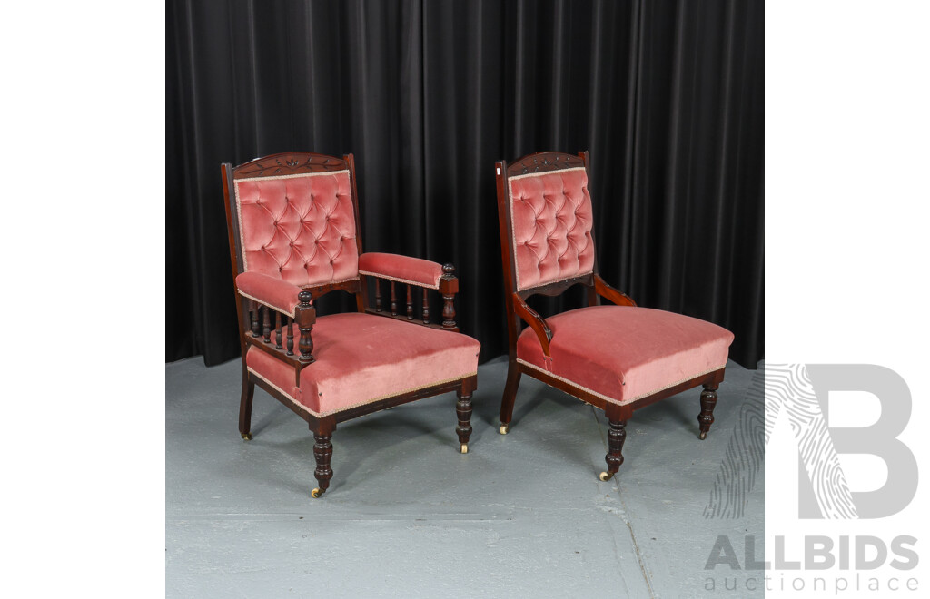 Pair of Late Edwardian Mahogany Grandmother/Grandfather Chairs