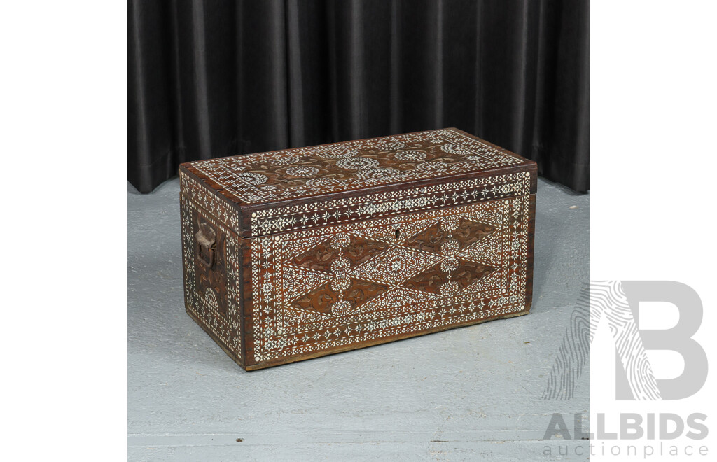 Vintage Anglo-Indian Lift-Top Trunk with Extensive Mother-of-Pearl Inlay