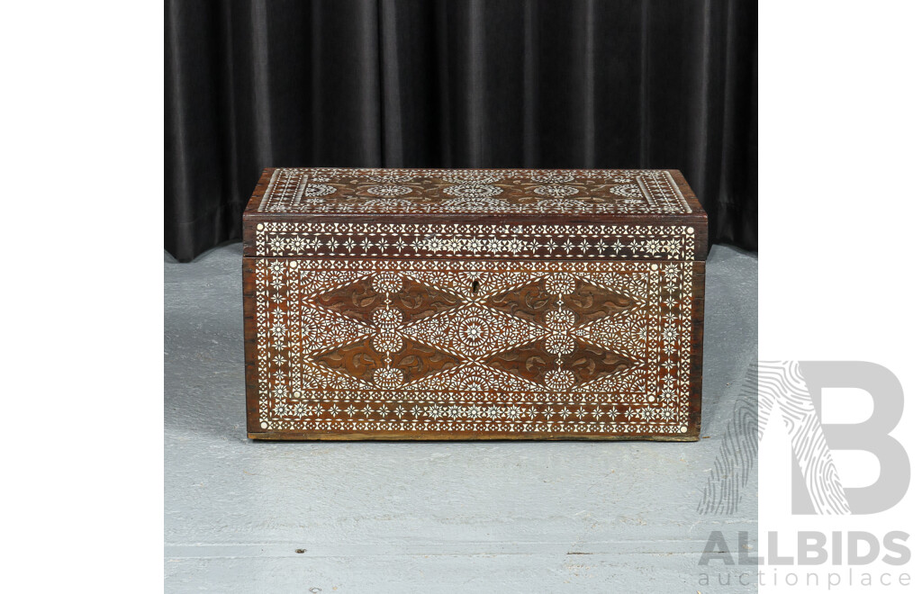 Vintage Anglo-Indian Lift-Top Trunk with Extensive Mother-of-Pearl Inlay