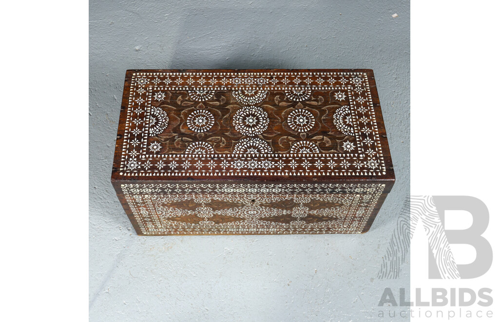 Vintage Anglo-Indian Lift-Top Trunk with Extensive Mother-of-Pearl Inlay
