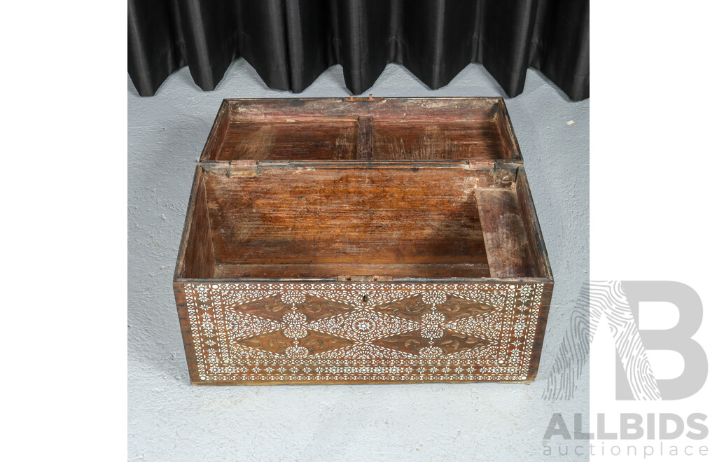 Vintage Anglo-Indian Lift-Top Trunk with Extensive Mother-of-Pearl Inlay