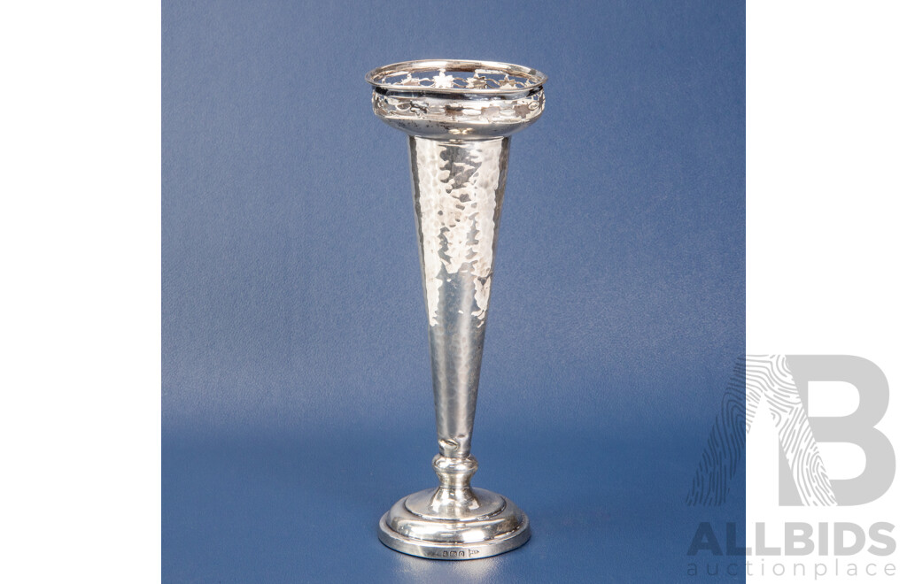 Antique Sterling Silver Hammer Finish Vase, Walker and Hall, Birmingham, 1913