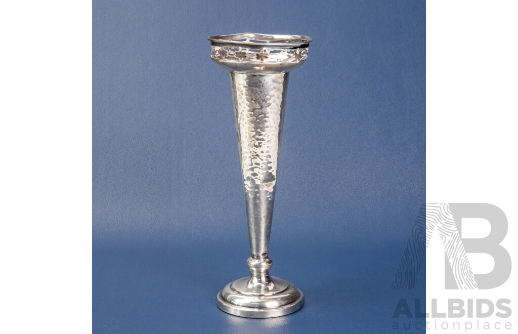 Antique Sterling Silver Hammer Finish Vase, Walker and Hall, Birmingham, 1913